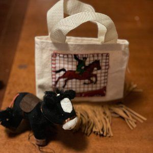 Kids cowboy tote with small plush horse & bandana